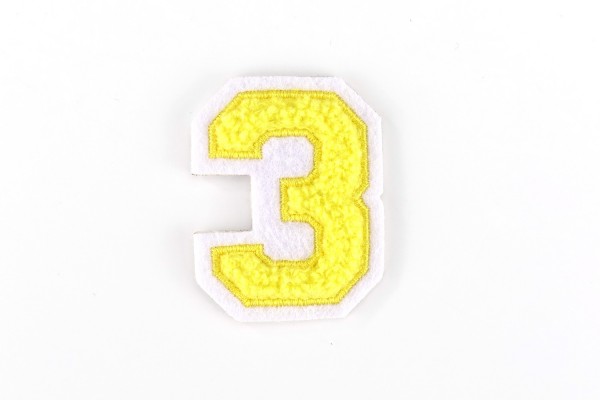 Kleine Frottee-Zahl 4,2 cm hoch | Gelb, Weiß | Varsity Number