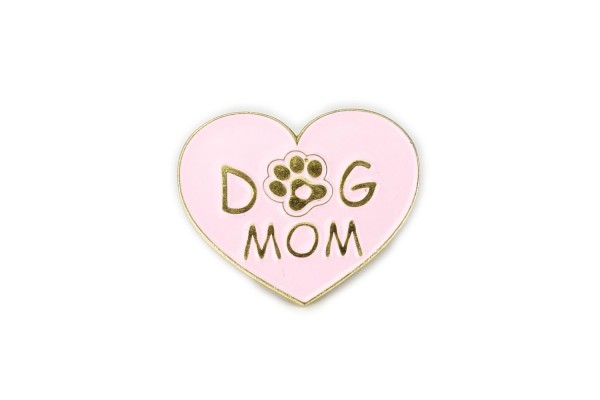Emaille Pin "DOG MOM" | Herz Anstecker mit Pfote | Rosé & Gold