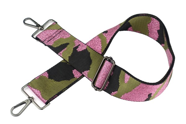 Taschen-Riemen mit Glitzer | Camouflage Pink Oliv | 5 cm Breite