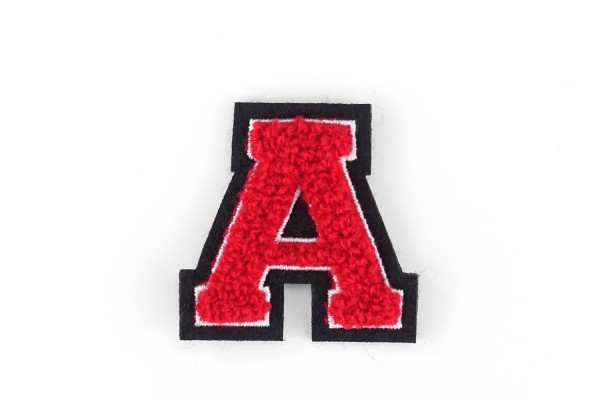 Kleine Frottee-Buchstaben 4,2 cm hoch | Rot, Weiß, Schwarz | Varsity Letter