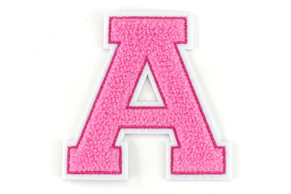 Frottee Buchstaben Aufnäher A-Z | Rosa, Pink, Weiß | 9,5 cm hoch | Varsity Letter