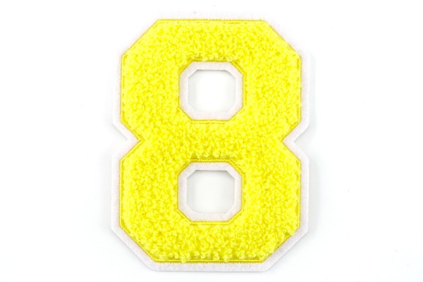 Frottee Zahl 0-9 | Gelb, Weiß | 9,5 cm hoch | Varsity Number