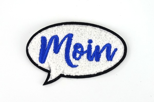 Aufnäher Sprechblase "Moin" | Blau, Weiß, Schwarz | 10 x 6,4 cm